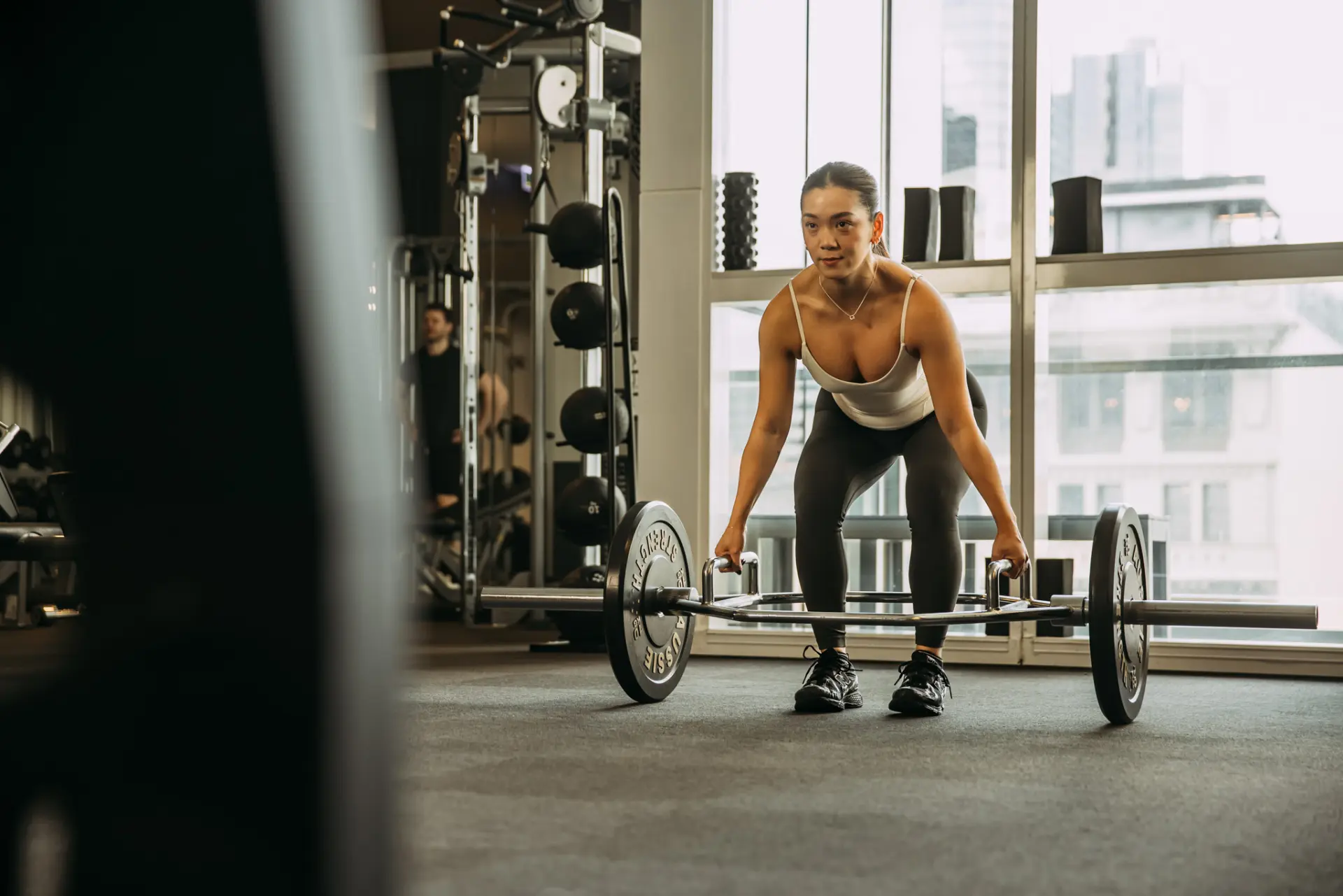 Person in position to lift weights