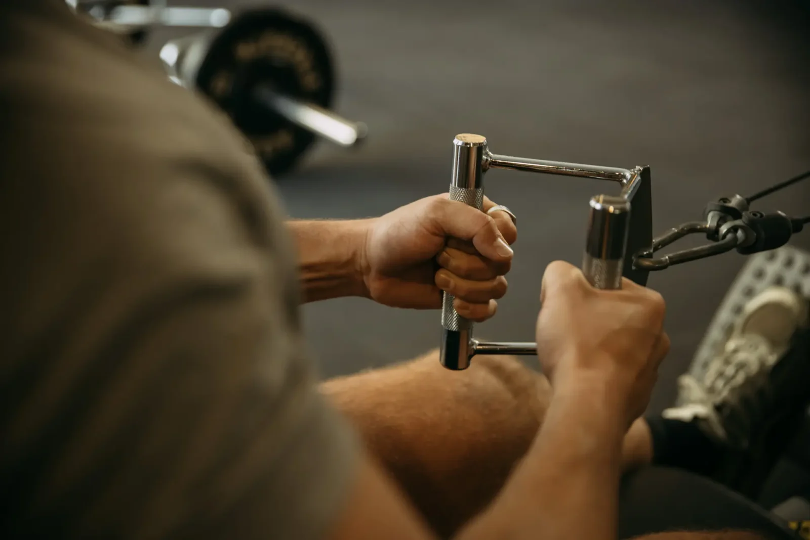Close up of person pulling metal handle